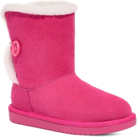 Koolaburra by Ugg Kids Nalie Short Boots Pink White Fur Winter Boots size 1 - Picture 7 of 12